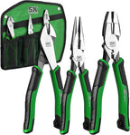 SK 3-Piece Pliers Set, 9.5-Inch Linesman, 8-Inch Diagonal & Needle Nose Pliers, Premium CR-V Construction, Ergonomic Anti-slip Handle, with Rolling Pouch
