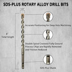 Direko 5-Piece 1/2 inch x 8 Inch SDS Plus Rotary Hammer Drill Bits Carbide Tipped Concert Drill Bits for Concrete, Brick, Cement Walls, Stone, Hammer Drill Bits for Concrete