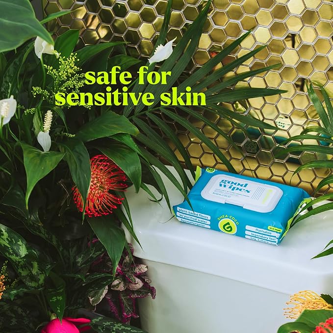 goodwipes Flushable Butt Wipes - Vitamin E & Aloe - Sewer & Septic Safe - Extra Large Adult Wet Wipes For Women & Men - Bathroom Essentials - Shea-Coco, 418 Count (8 Packs + 1 Travel)