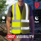 NoCry 360° Reflective Hi Vis Vest for Men and Women with Reinforced Stitching — ANSI/ISEA Yellow High Visibility Clothing for Work with Strong Hook & Loop Closure