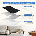 KING MOUNTAIN Canvas Repair Patch 16×60 Inch Self-Adhesive Waterproof Fabric Patch for Sofas, Tents, Furniture,Tote Bags, Car Seats (Black)
