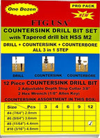 FTG USA 12 Pc #8 (11/64") Countersink Drill Bit Set with Depth Stop Collar, Hex Wrench - Tapered Drill Bits for Wood