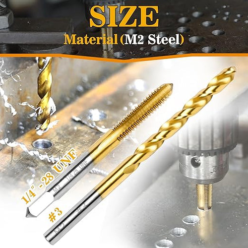 1/4"-28 UNF Tap and #3 Drill Bit Kit, M2 HSS Drill and Tap Set, Combination of Drill and Tap Kit for Metal