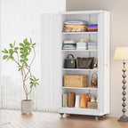 Pataku 73" Metal Storage Cabinet with Wheels, Garage Storage Cabinet with 4 Adjustable Shelves & Lockable Doors for Garage Home Office, Heavy Duty Tool Cabinets（White）