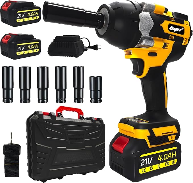 Cordless 1/2 Inch Impact Wrench,1000 N.m(740 Ft-lbs) Brushless High Torque Electric Impact Gun, 3300RPM Power Impact Driver, 2x 4.0AH Li-ion Battery,Charger & 6Pcs Sockets for Car Home DIY Furniture