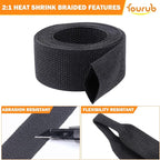 50% Ratio Heat Shrink Automotive Wire Loom Shrinkable Braided Sleeving Fabric Shrink Tubing Wear-Resistant Woven Wire Sheathing(1-1/8"-10ft)