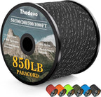 Reflective Paracord Rope 850Ib, 50/100/200/500/1000ft 4MM 11 Strand para Cords Lanyard Utility Parachute Cord for Tent Camping Hiking Tactical Clothesline Survival DIY Projects, Black 500FT