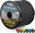 Reflective Paracord Rope 850Ib, 50/100/200/500/1000ft 4MM 11 Strand para Cords Lanyard Utility Parachute Cord for Tent Camping Fishing Survival Tactical Clothesline DIY Projects, Black 200FT