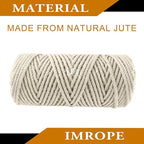 4mm x 200 Feet White Jute Rope, Twine for Gardening Tomato Climbing Plant Tie Floristry Crafts Gift Wrapping Packing Decor