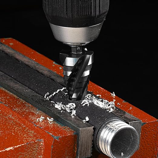 THINKWORK Four Spiral Flute Step Drill Bit, HSS Step Drill Bit3/16-7/8 (12 Steps) Unibit Step Drill Bit, 1/4" Shank Step Bits for Aluminum, Wood, Plastic, Metal