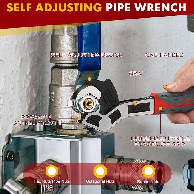 Multifunctional Self-Locking Wrench - 6, 8, 10, 12 Inch Adjustable Pipe Wrench With Non-Slip Handle, Chrome Vanadium Alloy Steel (10 In)