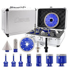 SHDIATOOL Diamond Tile Drill Bits Kit 12pcs, Porcelain Hole Saw Sets, Core Bits Cutter for Drilling Ceramic Marble Granite (6/6/8/20/25/35/50/20MM/2/SDS/HEX/4.5“)