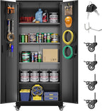 73''H Metal Garage Storage Cabinet with Pegboard, Rolling Tool Cabinets on Wheels,Steel Locker for Garage Office School Home Warehouse Utility Room, Assembly Require,Black