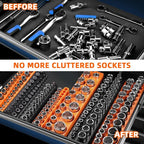 Magnetic Socket Organizer Holder Set – 8-Piece Tool Organizers Including 1/4", 3/8" and 1/2" Drive Socket Holder Metric & SAE 207 Pieces Socket Trays (Sockets are not Included)