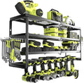 4 Layer Power Tool Organizer Wall Mount, Battery Tools Holder with Charging Station Shelf, Cordless Drill Hanger Storage Rack for Garage Organization, Workshop, Pegboard - 32 Inch 8 Slots