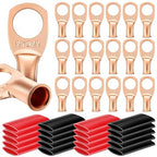 Landhoow 20 Pcs UL Test Wire Lugs 8 Gauge Stud Ring Terminals,8 Gauge Wire Connectors,Heavy Duty Copper Crimp Lugs, Welding Cable Bare Copper Eyelet Lug & Heat Shrink (8 Awg 3/8 Ring,10 Black, 10 Red)