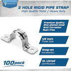 OHLECTRIC Heavy Duty Pipe Strap (100 Pack - ½ Inch) Zinc Plated Conduit Clamps, 2 Hole Steel EMT Pipe Strap U Bracket, Zinc Coated Tension Tube Clip, Metal Pipe Clamp for EMT Conduits