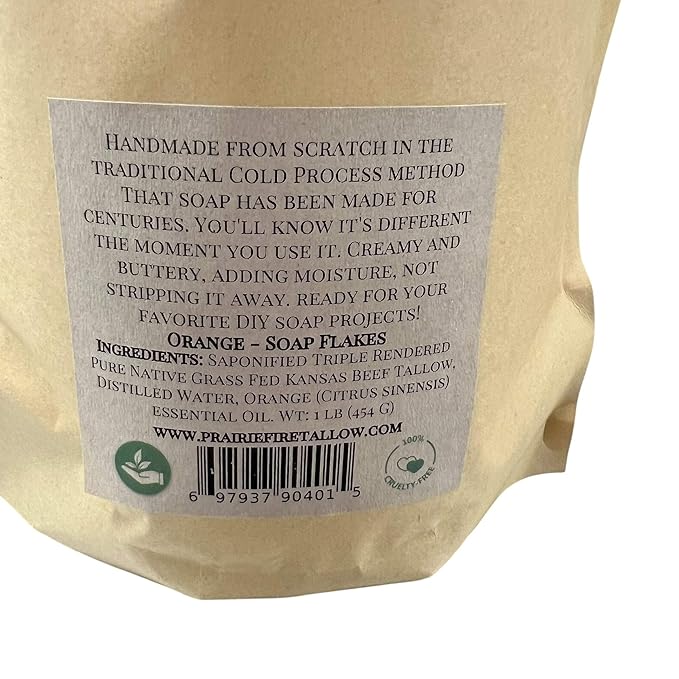 Pure Beef Tallow Soap Flakes - Made in USA - Grass Fed and Finished - Face, Body and Hair - Cleans, Moisturizes, Soothes, and Hydrates. Natural and Organic Peppermint