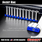Ernst Manufacturing - 8418M-Blue-3/8 13-Inch Magnetic Socket Organizer with 14 3/8-Inch Twist Lock Clips, Blue
