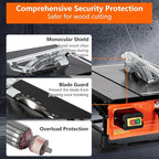 8-inch Table Saw for Jobsite, 6.7-Amp Copper Motor, Cutting Speed up to 3576RPM, 24T Blade, Compact Portable Table Saw Kit, with Sliding Miter Gauge DIY Woodworking and Furniture Making, Orange