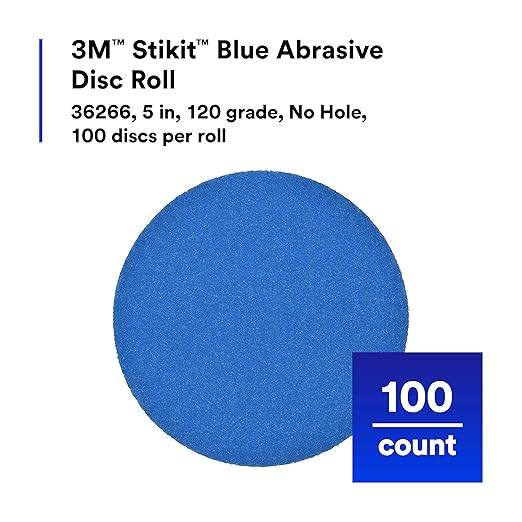 3M Stikit Blue Abrasive Disc Roll, 36266, No Hole, 5 in, 120+ Grade, Pack of 100, Automotive Sanding Discs for Coating Removal, Body Repair, Auto Sanding, Primer Sanding