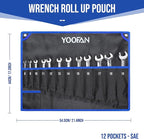 YOOFAN Wrench Roll Up Pouch – Wrench Organizer with 12+1 Pockets, Wrench Bag with Handle, Wrench Holder for Hanging, Blue – Metric