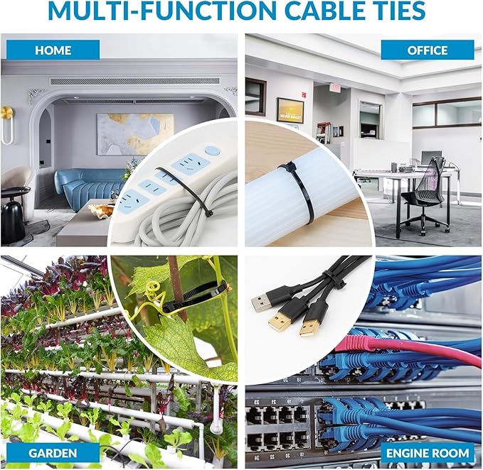 XINGO 1000 PCS White Zip Ties 8 Inch, 60 LBS Tensile Strength, Self-Locking Nylon Plastic Nylon PA66 Wire Ties for Indoor and Outdoor Use