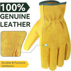 OZERO Leather Work Gloves Flex Grip Tough Cowhide Gardening Glove for Men and Women (Gold (5 Pairs), X-Large)