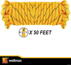 Wellmax Diamond Braid Nylon Rope, 3/8 in X 50 Foot, UV Resistant, High Strength and Weather Resistant - Yellow