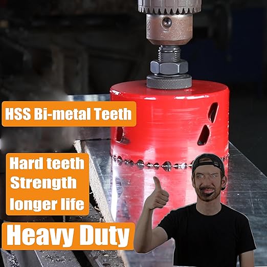 4-1/2 Inch Deep HSS Bi Metal Hole Saw Cutter with Arbor Heavy Duty Hole Saw Bit Cutting Depth 2.1” for Metal Thick Wood PVC Drywall Aluminum Big Slot New Sharp Teeth