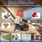 meite Siding Nailer, Pneumatic Siding Nail Gun Lightweight Air Coil Nail Gun with Safety Nose, Nail Depth and 360°Exhaust Adjustable, Compatible with 1-1/2" to 2-1/2" Coil Siding Nails (CN65S)
