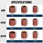 300Pcs Sanding Drums Kit – 80/120/240 Grit Sanding Bands with 24 Drum Mandrels, 2 Self-Tightening Drill Chucks & 1 Wrench – Tool Accessories Sanding Drum Bits for Rotary Tool