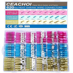 620PCS Heat Shrink Wire Connectors Electrical Connectors Kit Wire Connectors Kit, CEACHOI Marine Grade Waterproof Terminals Butt Connectors, Spade Fork Ring Butt Splices