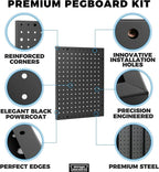 Heavy Duty 4-Panel Pegboard Wall Organizer & 32 Peg Hooks - Four Black Metal Peg Board Panels for Shops or Warehouse - Garage Tool & Walls Organizer - Modular Complete Kit With Installation Hardware