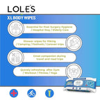 LOLE'S Body Wipes for Adults Bathing No Rinse XL – Bath Wipe for Adult - 96 Count - 2x48, Extra Large – Shower Wipes – Camping, Travel, Gym, Elderly Care, Women & Men – Fresh & Moisturizing