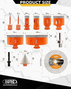 BGTEC Diamond Hole Saw Kit - 11PCS 6/6/20/25/35/50/75/100mm Drill Bits & 50mm Chamfering Bit & SDS/HEX & 115mm Tile Blade for Porcelain Tile Ceramic Granite Marble Stoneware