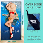 Protect Marine Life Beach Towel Oversized 36" x 72", Thin Lightweight Sand Free Quick Dry Microfiber Towel for Swimming Pool Cruise Camping Travel
