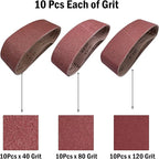 Taokyid 30 Pcs 3x18 Inch Sanding Belts,10 Each of 40 80 120 Grits Aluminum Oxide Sandpaper for 3 x 18 Inch Belt Sander