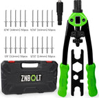 Dual Function Hand Rivet Gun with Rugged Carrying Case – Heavy Duty Single Hand Riveter with 400+ pcs Rivet Nuts, 15 Mandrels, 5 Rivet Nozzles, Blind Rivets for Plastic, Wood, Metal, Leather