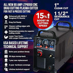 LOTOS LTP8050 CNC 80AMP Blow Back Arc Plasma Cutter, CNC Interface Ready, HTC/Arc OK Output, Drag Cut Enabled, 1" 25mm Clean Cut, Metal Cutting Machine, 220V
