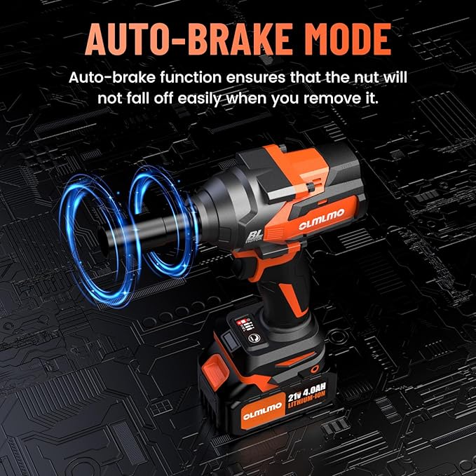 950N.m/700Ft-lbs Cordless Impact Wrench 1/2", 2 * 4.0Ah Battery Brushless Impact Wrench with Fast Charger, 5 Sockets Portable Suitcase for Car Tire DIY