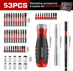 53Pieces Ratcheting Screwdriver Set, 12-in-1 1/4" Hex Shaft Magnetic Screwdriver Quick-Load Screwdriver Bits/Sockets and Adapter Multi-bit Screw Driver Repair Tool