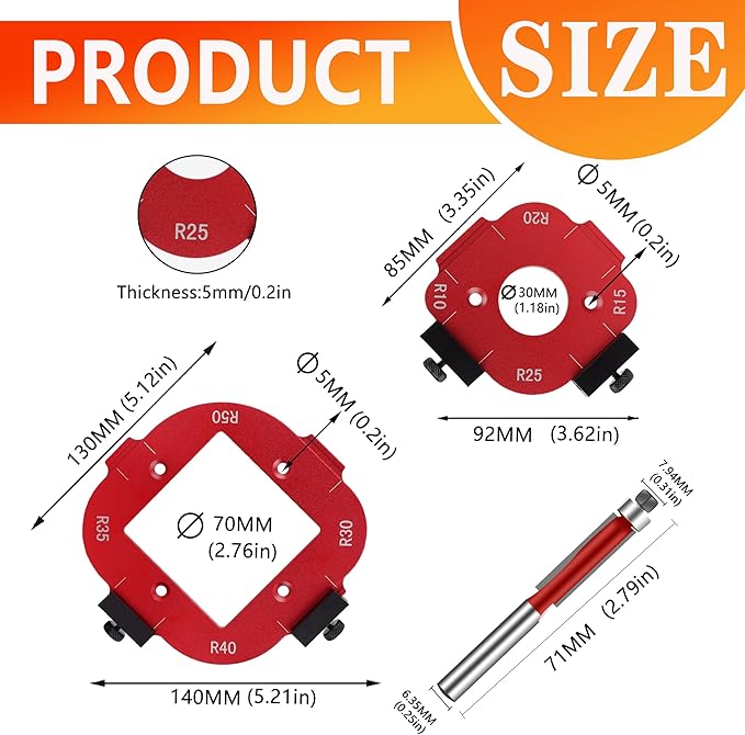 Router Templates and Jigs for Woodworking,Guides and Edge Guide for Precision Routing,Router Tool,Corner Radius Templates for Routers R10/R15/R20/R25/R30/R35/R40/R50