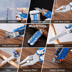 HANSHI Multitool Pliers, 22-in-1 YG10 Tungsten Steel Multi Tool with Scissors,Replaceable Wire Cutters, Flint, Window Breaker, Back Clip,Ideal for Camping, Survival and Gift(Blue)