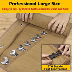 Wrench Roll 32 Pockets, Heavy-Duty 16 oz. Waxed Canvas Wrench Roll Up Bag Holds Wrench Wrap for Metric and SAE Wrenches, Wrench Pouch with Buckles and Handle, Sturdy Wrench Tool roll (Khaki)