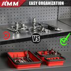 AMM Foldable Magnetic Parts Tray Set, 3 Different Size Magnetic Tool Trays for Bolts Screws Nuts & Small Metal Parts, Mechanic Tool Present for Men，Red