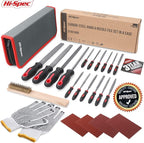 Hi-Spec 17 Piece Metal Hand & Needle File Tool Kit Set. Large & Small Mini T12 Carbon Steel Flat, Half-Round, Round & Triangle Files. Complete in a Zipper Case with a Brush