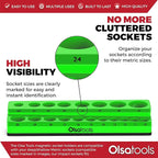 Olsa Tools Magnetic Socket Holder | 1/2-inch Drive | Metric | Green | Holds 19 Sockets | Professional Quality Tools Organizer