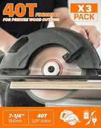 EASEWORK 7-1/4 Inch Circular Saw Blade, 40T, 5/8" Arbor, ATB Carbide Teeth, 3-Pack, Precise Crosscutting for Softwood&Hardwood, Fits DEWALT DCS570B, DCS577B, DWA171440, Diablo D0740A