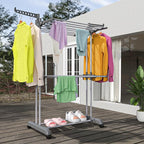 Bigzzia 3 Tier Clothes Drying Rack, 57 Inch Laundry Drying Rack, Foldable Stainless Steel Kids Clothing Rack, Movable Laundry Rack for Indoor Outdoor - Grey